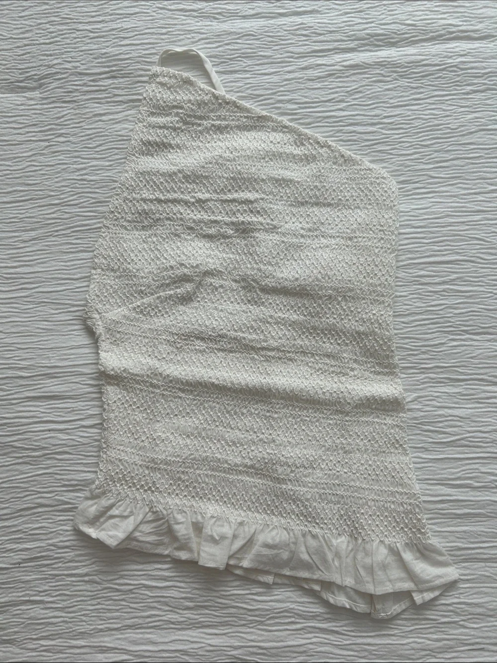 Free People White Smocked One-Shoulder Top